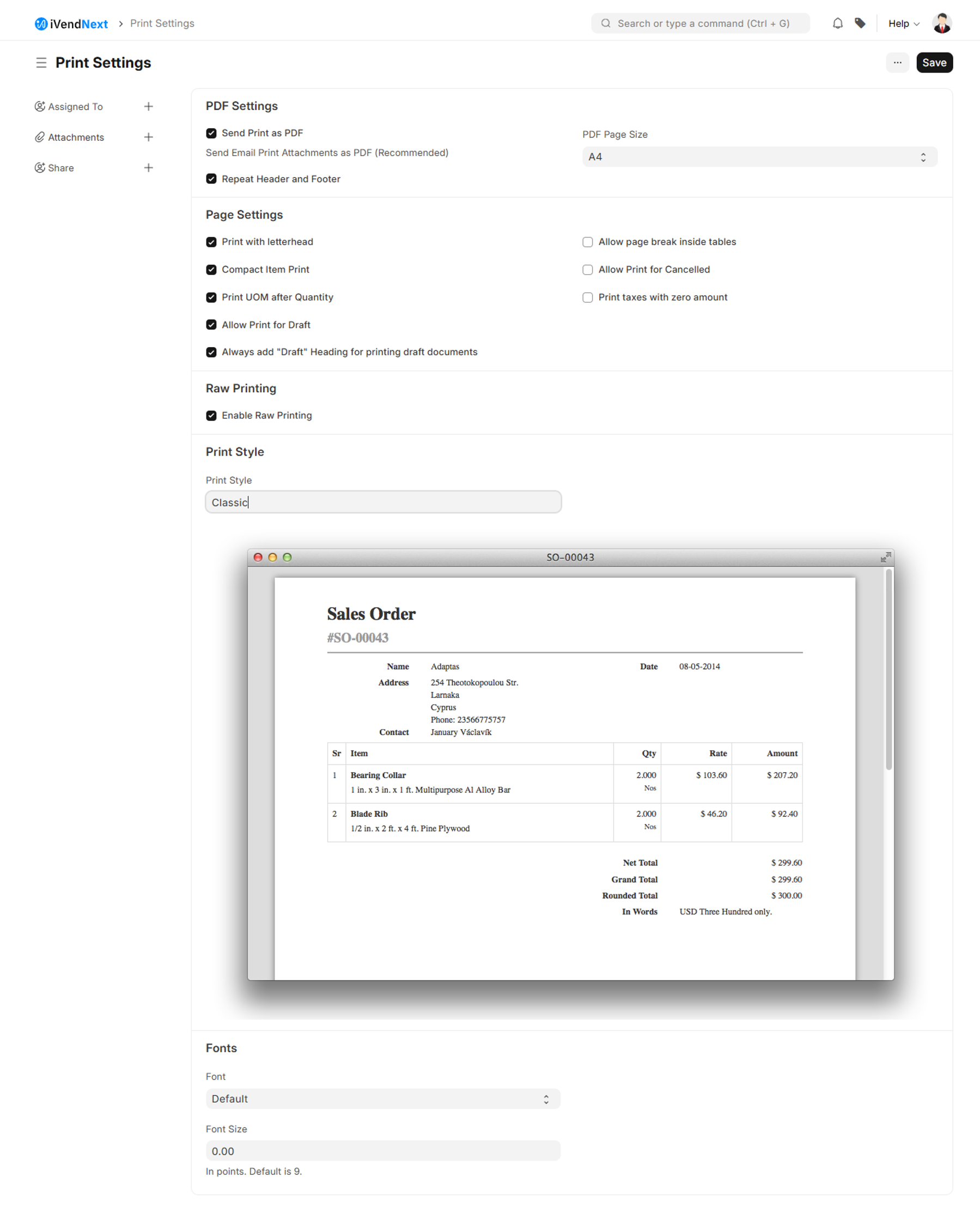 Print Settings - TBE